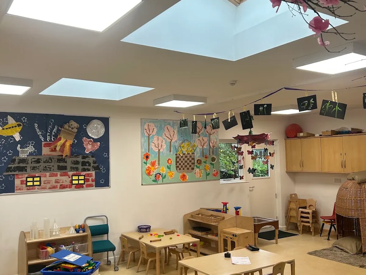 Recessed LED panel lighting installed across a nursery classroom ceiling